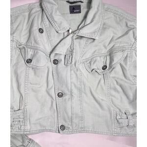 Vintage Liz wear Cropped Jean Jacket Mint Green Size Large Retro 90s Y2K